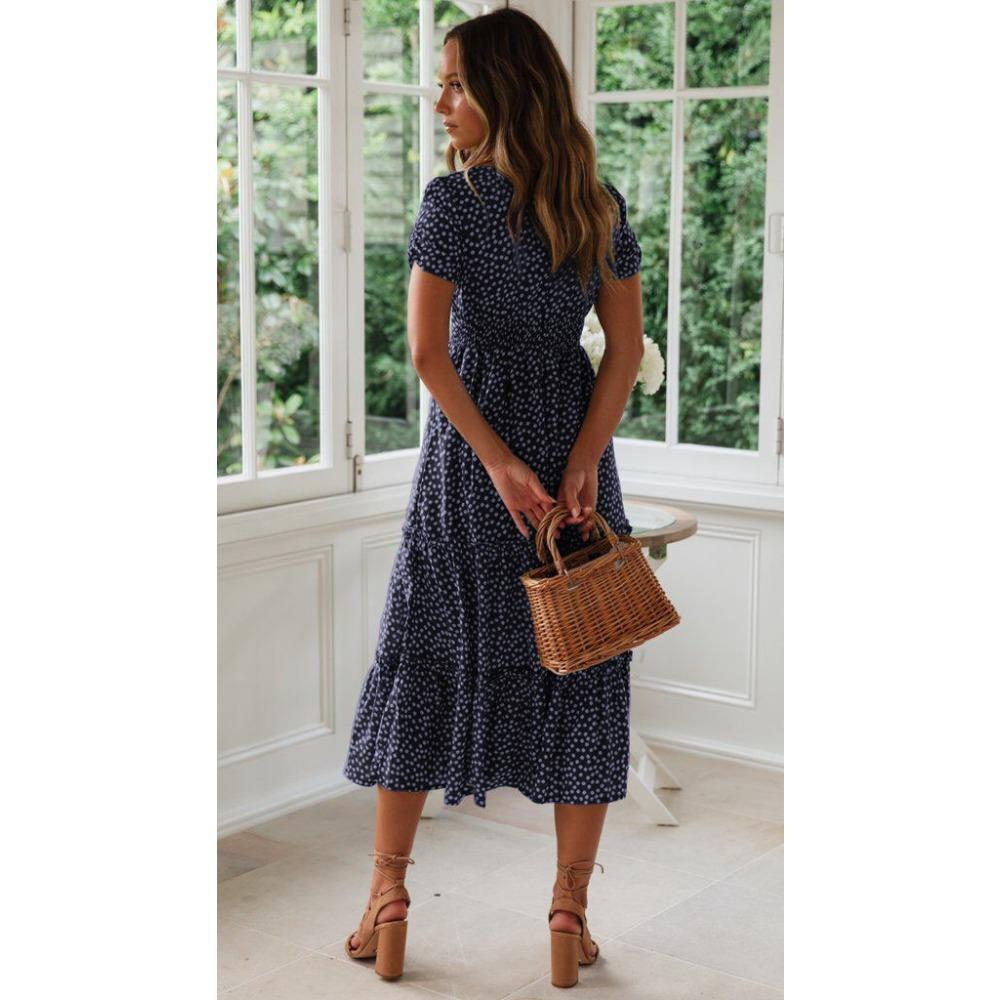 GMXIA Květinové šaty s čtvercovým límcem s bublinkovým rukávem Dlouhá sukně