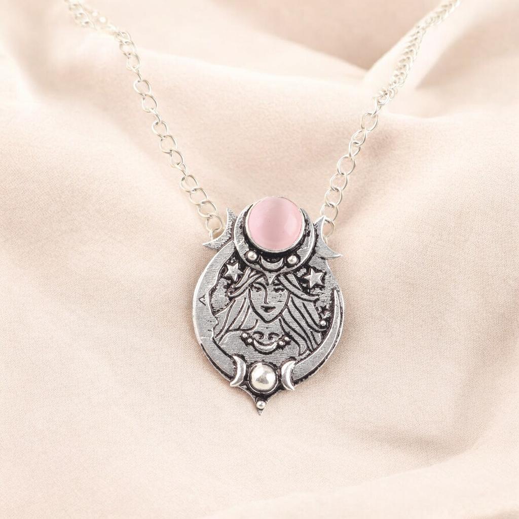 925 Sterling Silver Natural Pink Cat's Eye Gemstone Pendant Friendship Day Gift CP-22-36