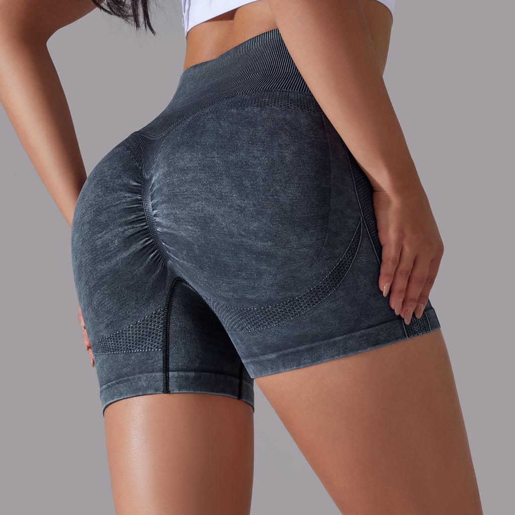 Gestrickte gewaschener Sand gewaschener Pfirsich hohe Taille Halbmond Yoga Shorts Sport Laufen Fitness Dreipunkt-Hose Damen