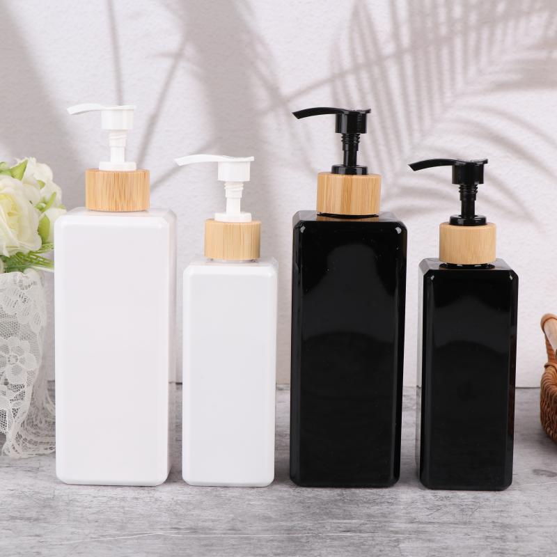 1Pcs Square Shampoo Shower Gel Body Wash Dispensers Refillable Bamboo Pump Bottles Lotion Containers Bathroom Dispensers