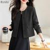 ZANZEA Women Casual Round Neck Long Sleeve Thin Woolen Jackets