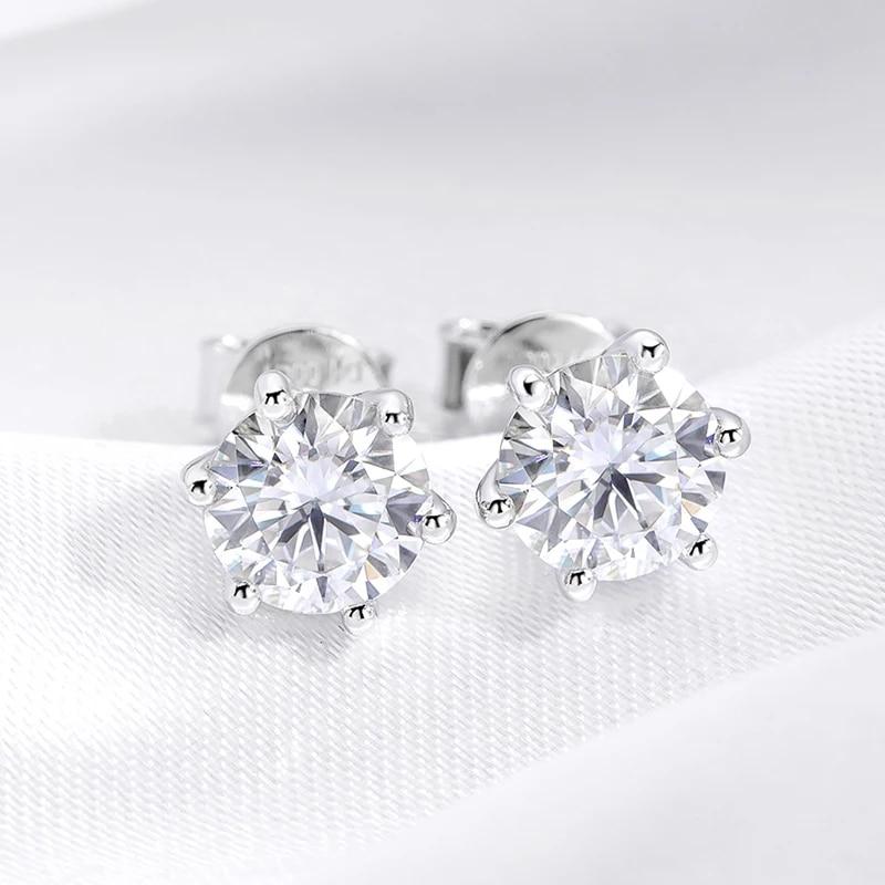 Barva D 0,5-2CT D VVS1 Pravé moissanitové náušnice puzety pro ženy Laboratorní diamantové náušnice puzety 100% stříbro S925 pozlacené 18K zlatem