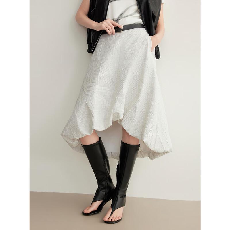 ELLE Women s 2026 Spring White Bloom Pleated A-Line Skirt L