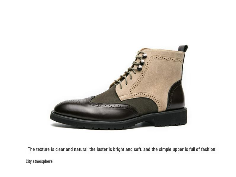 Men's Retro Green Leather High-Top Martin Boots with Pointed Toe