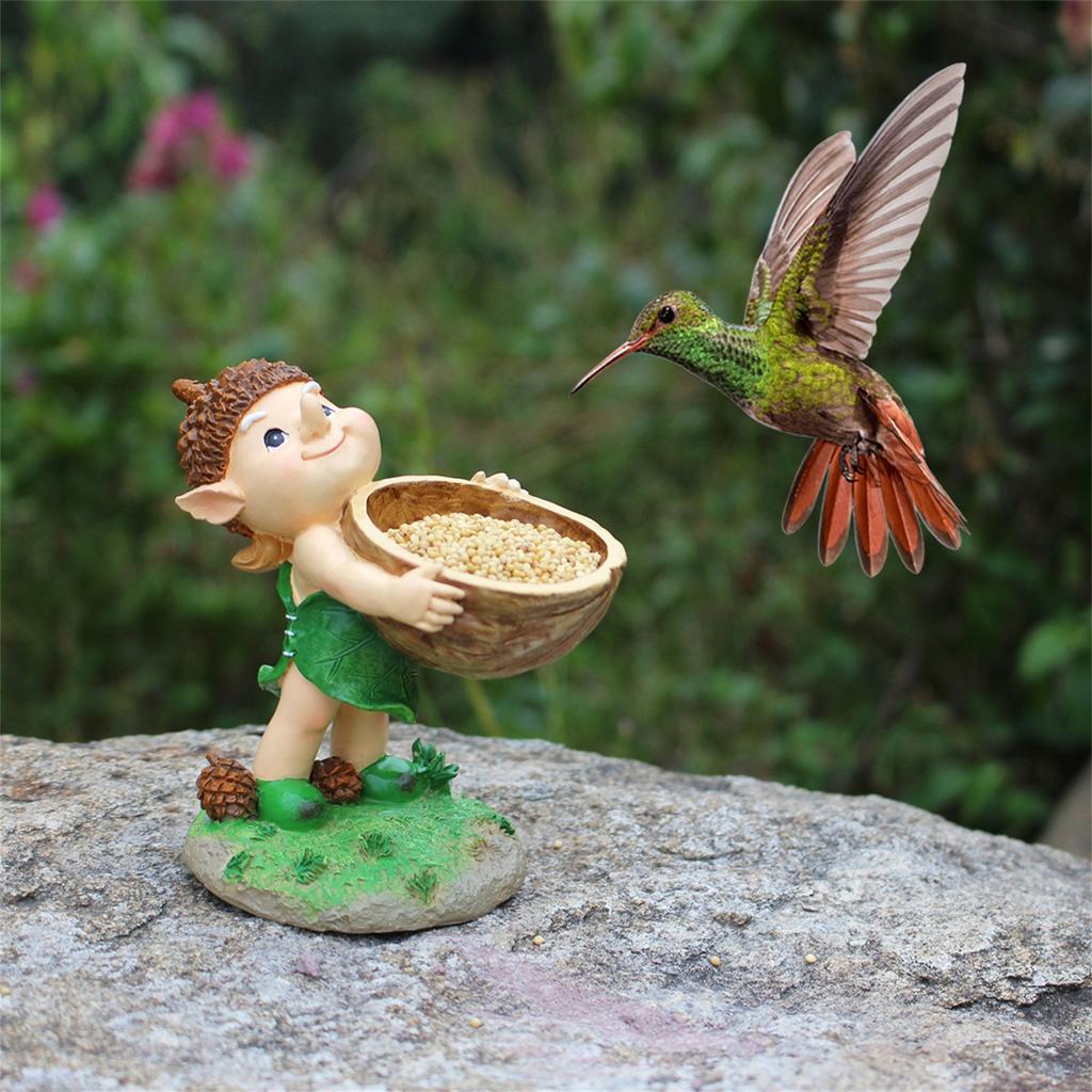 Hand Held Walnut Bird Bath Bowl Bird Feeder, Funny Handcrafted Resin Feeder For Outdoors, Water Bowl Sculpture Garden Decoration