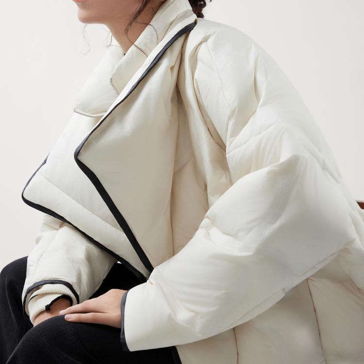 ELLE Basic Large Lapel Duck Down Color Block Oversized Fashion Design Casual Loose Versatile Puffer Long Sleeve Down Jacket Women outerwear EY53307