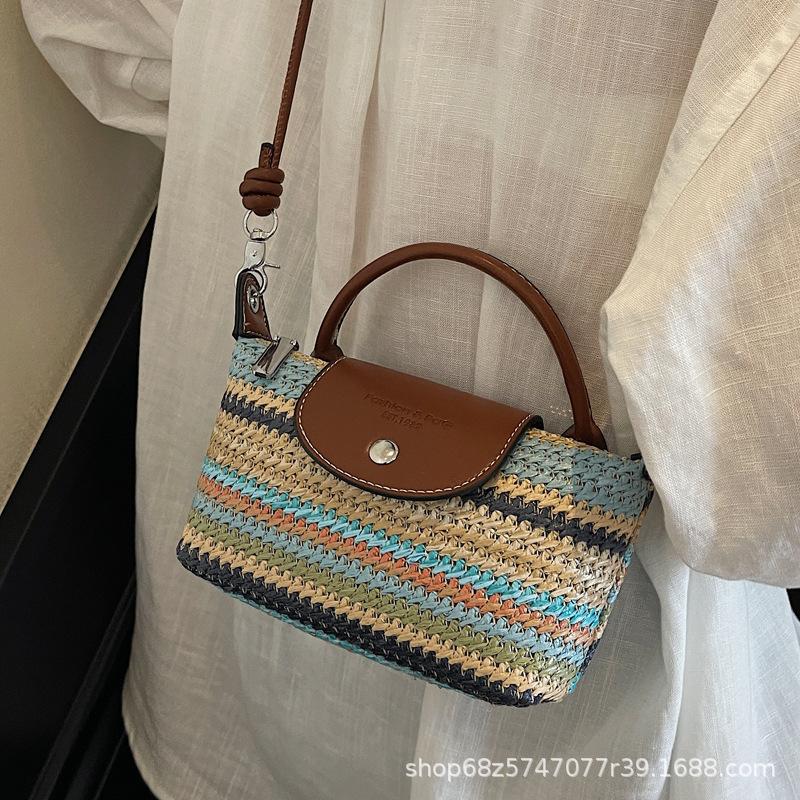 Summer mini woven portable small bag women's 2025 new shoulder messenger bag beach vacation small bag bucket bag