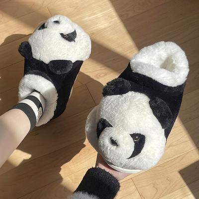 Liebevolle Panda-Hausschuhe für Erwachsene für Damen und Herren, warm für den Winter, pelzige Stiefeletten, flauschige Tierhausschuhe, kuschelige Slipper für Teenager