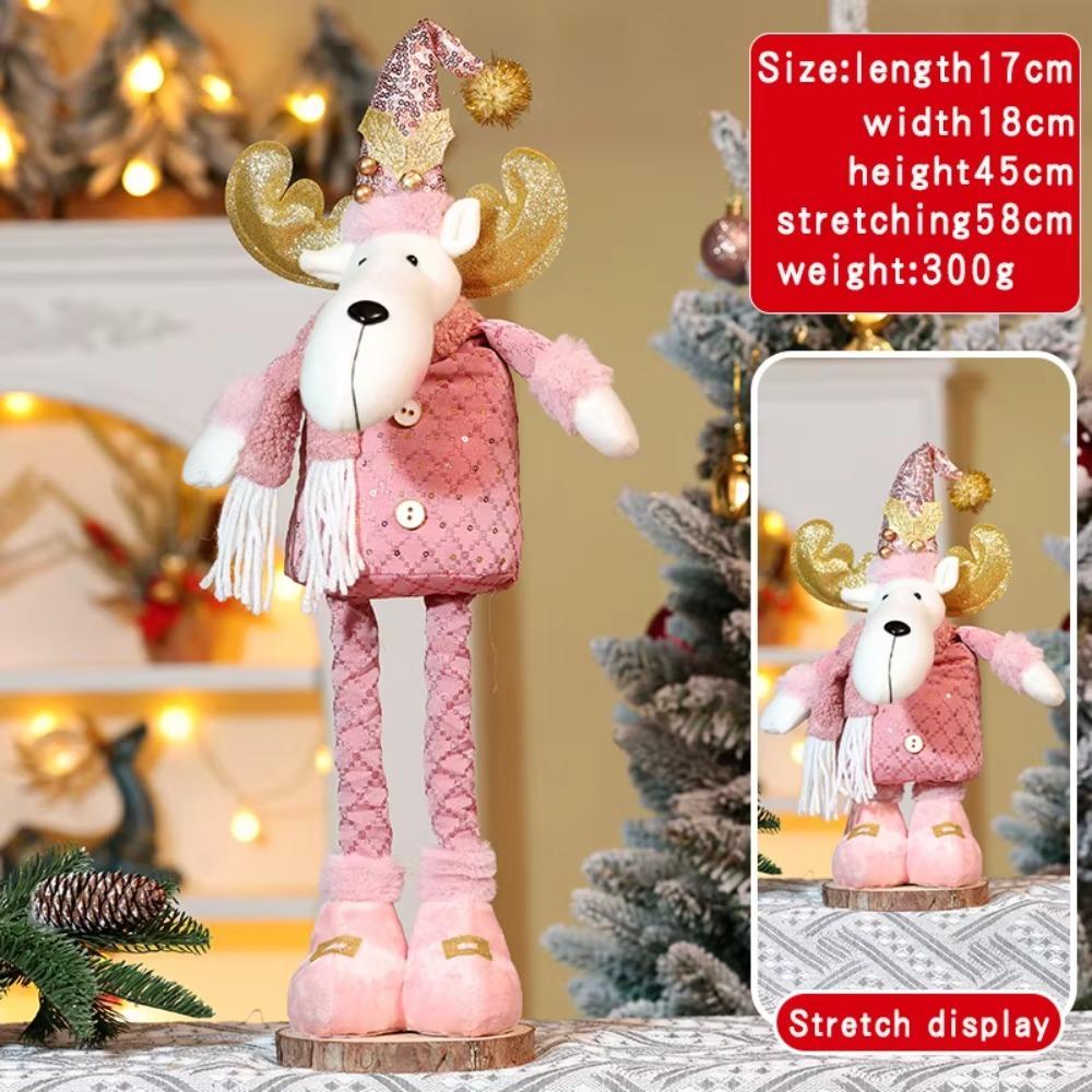 Pink Santa Claus Telescopic Doll Window Scene Christmas Decoration Xmas Ornament Knitted Elk Doll