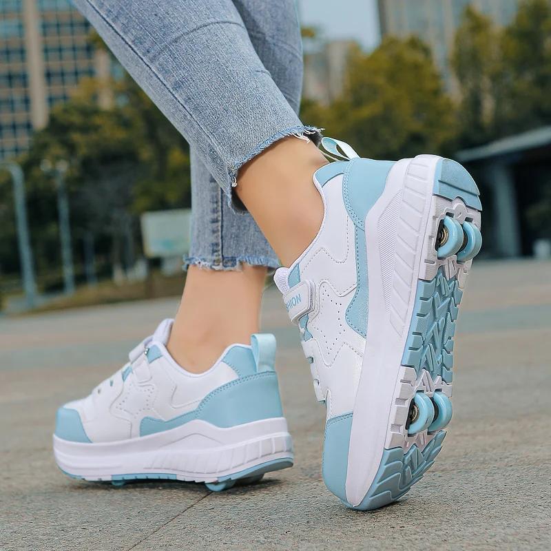 Kids Roller Skate Shoes Running Boys Girls Outdoor Detachable 4 Wheels Children Fashion Deformation Casual Parkour Skating Shoes