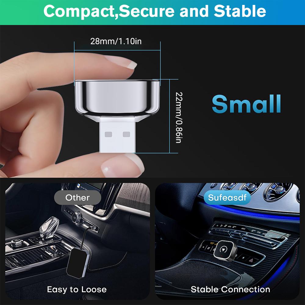 Mini Wireless Carplay Adapter Converts Wired to Wireless iPhone Android Auto Car Stereo Type-C/USB Dongle Smart Plug Play Bluet United States