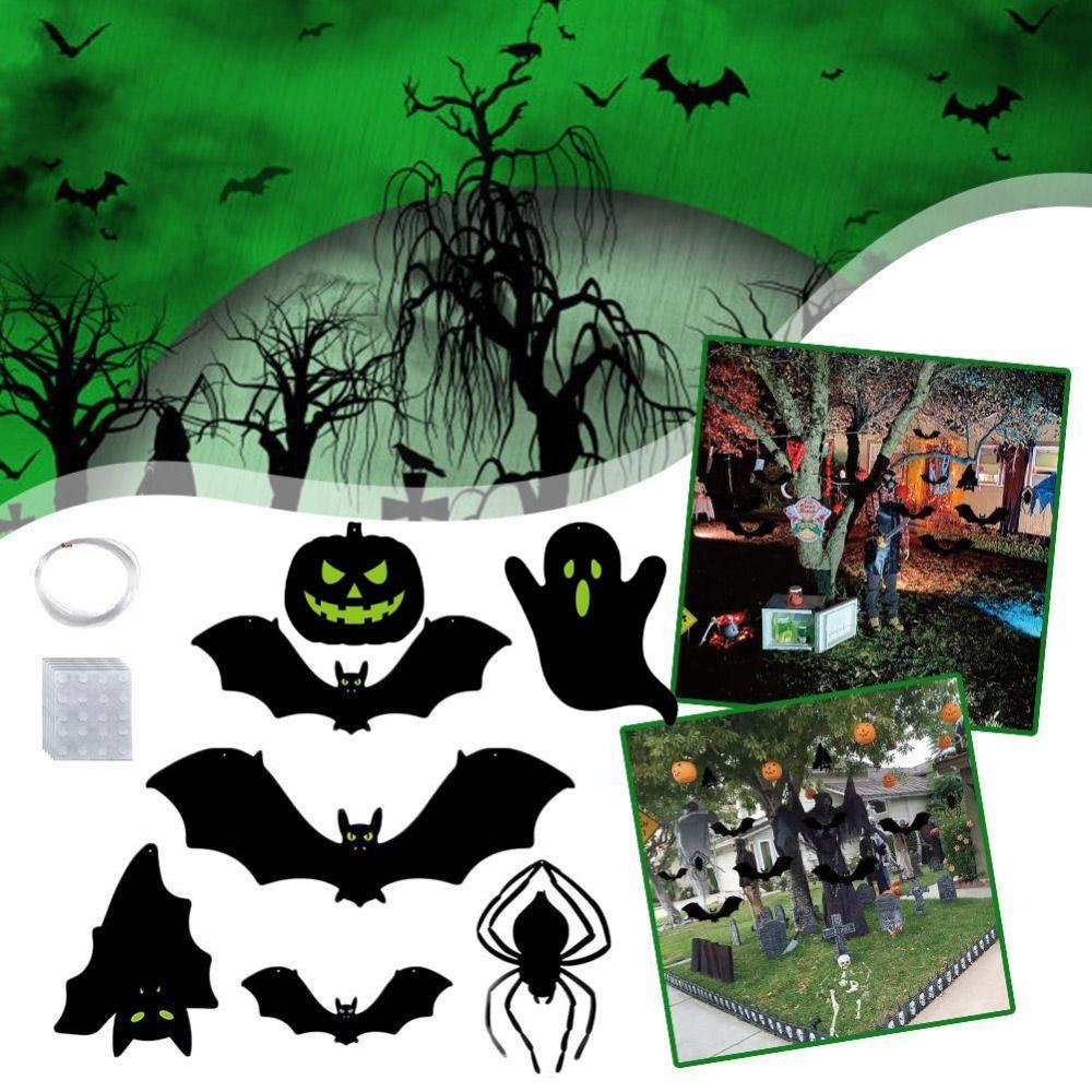 9pcs Ghost Halloween Hanging Decoration Luminous Door Window Decorations Bat Wall Stickers  Indoor