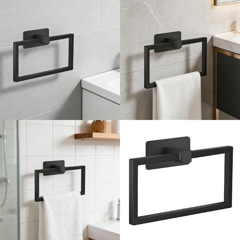Square Towel Holder Wall Mounted Hand Towel Rings Bathroom Storage Hanging Rack Rustproof Hardware Easy to Install
