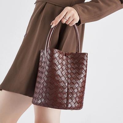 Bag Women's High-end Sense New Women's Bag Leather Handbag Women's Versatile Woven Bucket Shoulder Messenger Bag Women