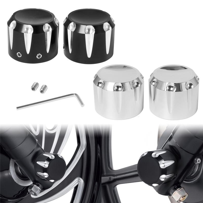 2x Motorcycle Front Axle Nut Covers Caps Aluminum Black/Chrome For Harley Sportster Touring Softail Dyna VRSC Fat Bob Wide Glide