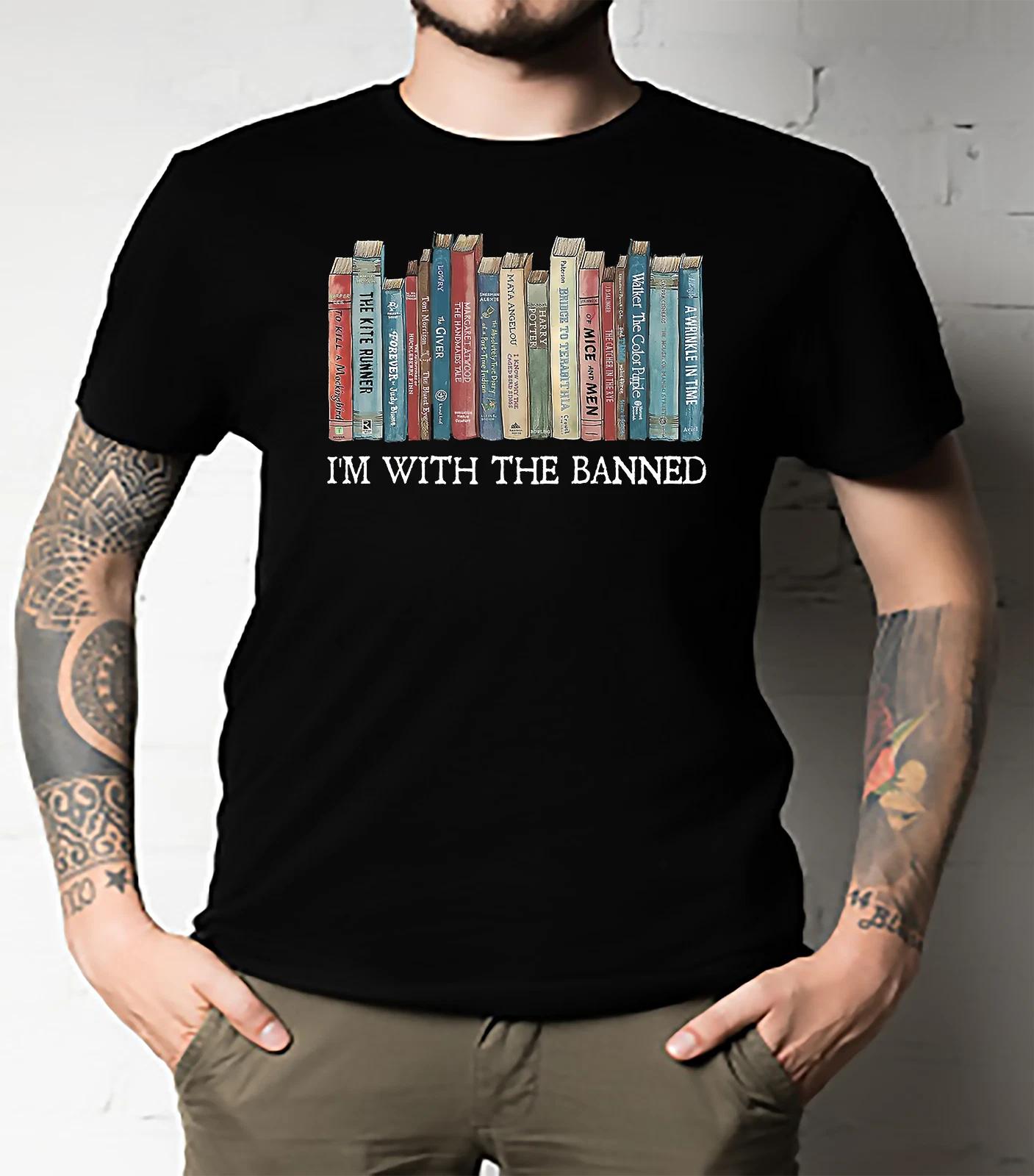 Men s and Women s T-shirts I m With The Banned Shirt, Banned Books Shirt Reading , L