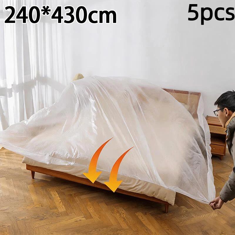 5 Pieces Plastic Bed Dust Covers Elastic Edged Oversized Anti-spill Protector for Home Renovation Furniture Storage