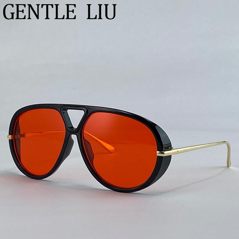 Oversized Pilot Oval Punk Sunglasses Women 2026 Luxury Vintage Big Frame Double Beam Sun Glasses For Lady Outdoor Eyewear UV400