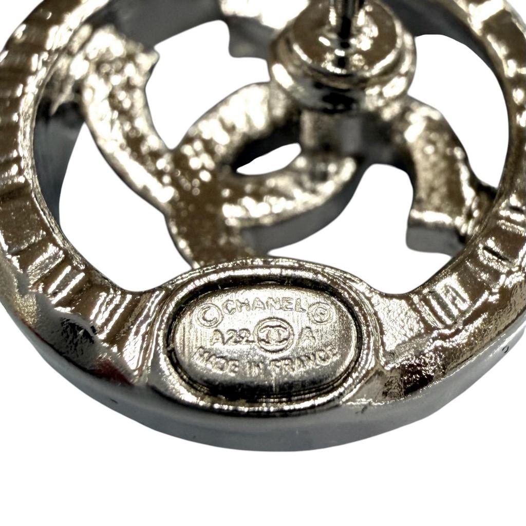 Excellent CHANEL Pierce COCO Mark rhinestone circle Silver metal AB9068 A22A Used
