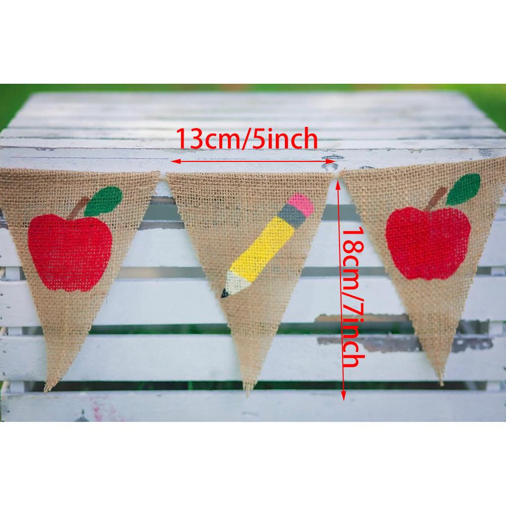 Back To School Burlap Banner First Day of School Apple Pencil Bunting Kindergarten Classroom Party Backdrop Decor Photo Prop