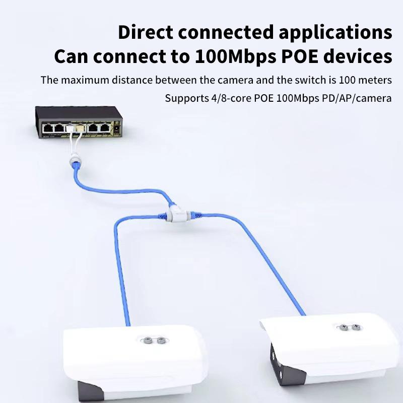 1Pc Poe Splitter Adapter Ethernet One Network Cable Two Camera Splitter Combiner Connector Converter Poe Switch