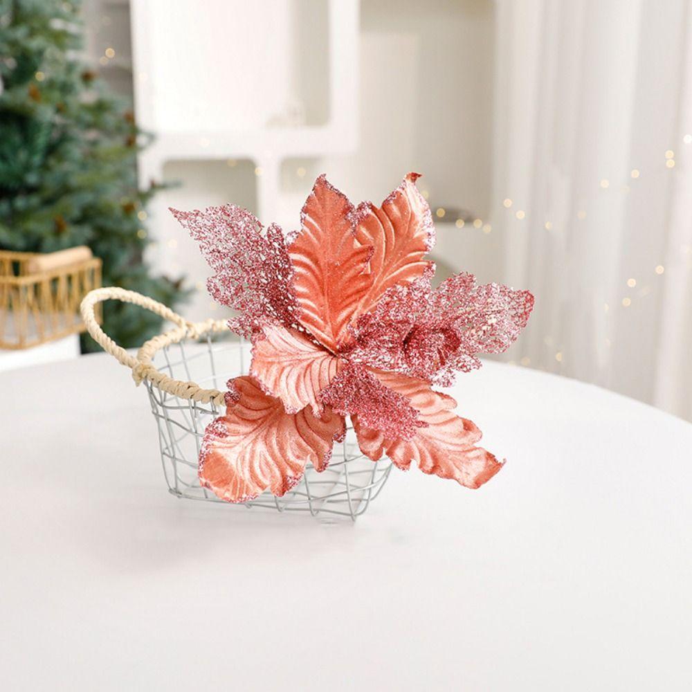 Flower Head Artificial Christmas Flowers Handmade Multi-color Simulated Christmas Flower Glitter DIY Xmas Tree Ornaments