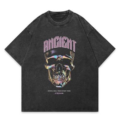 American Vintage Washed Streetwear Cat Skeleton Clown Print Graphic T Shirt Oversized Mens Womens Short-sleeved Tee Tops