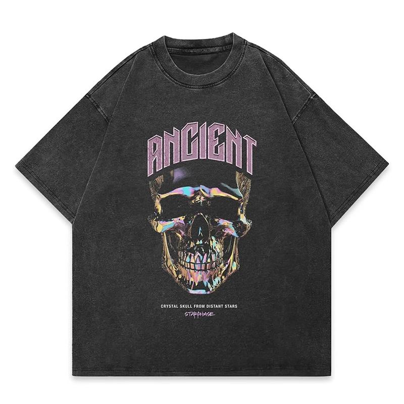 

Американский винтажный выстиранный уличный стиль, графическая футболка с принтом кошачьего скелета клоуна, оверсайз, мужская, женская, с коротким рукавом, топы S