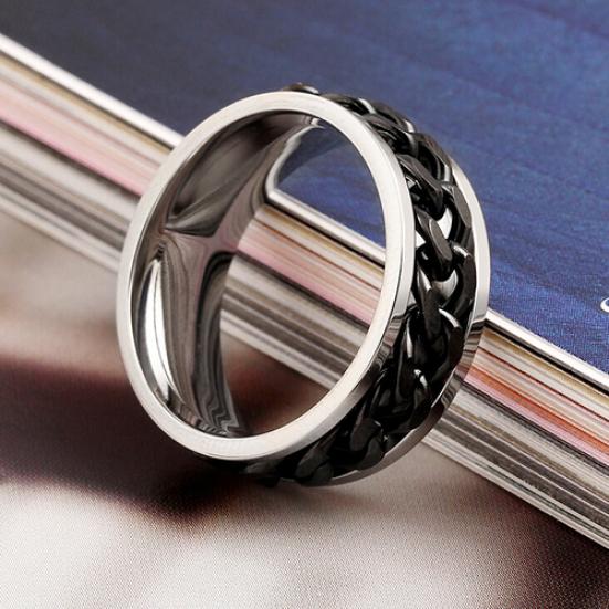 Punk Men's Women's Chain Style Stainless Steel Band Ring Jewelry Couple Gift