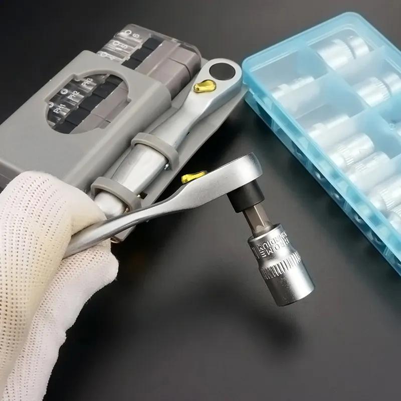Multi-Functional Mini Ratchet Wrench Screwdriver Bit Set with Slotted & Phillips Tips for DIY Workshop Woodworking