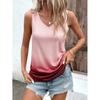 Gradient Print V-Neck Sleeveless Top Women Soft Cotton Blend Loose Fit Breathable Casual Tank