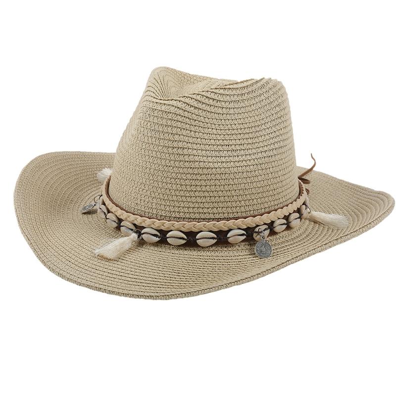 

for Shell Tassel Cowboy Hats with Wind Lanyard Cap for Women Bucket Hats with Brim Fedoras Excellent for Sun for Protect бежевий