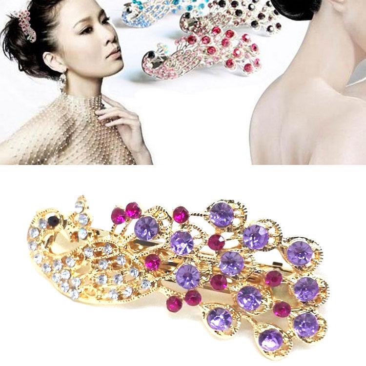 Peacock Rhinestone Hairpin Ornament Clip