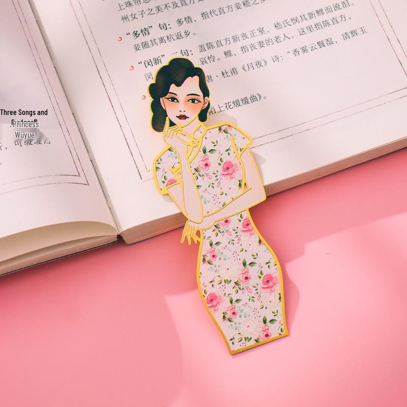 Qipao Series Retro Brass Cutout Bookmarks - Creative Ancient Style Design