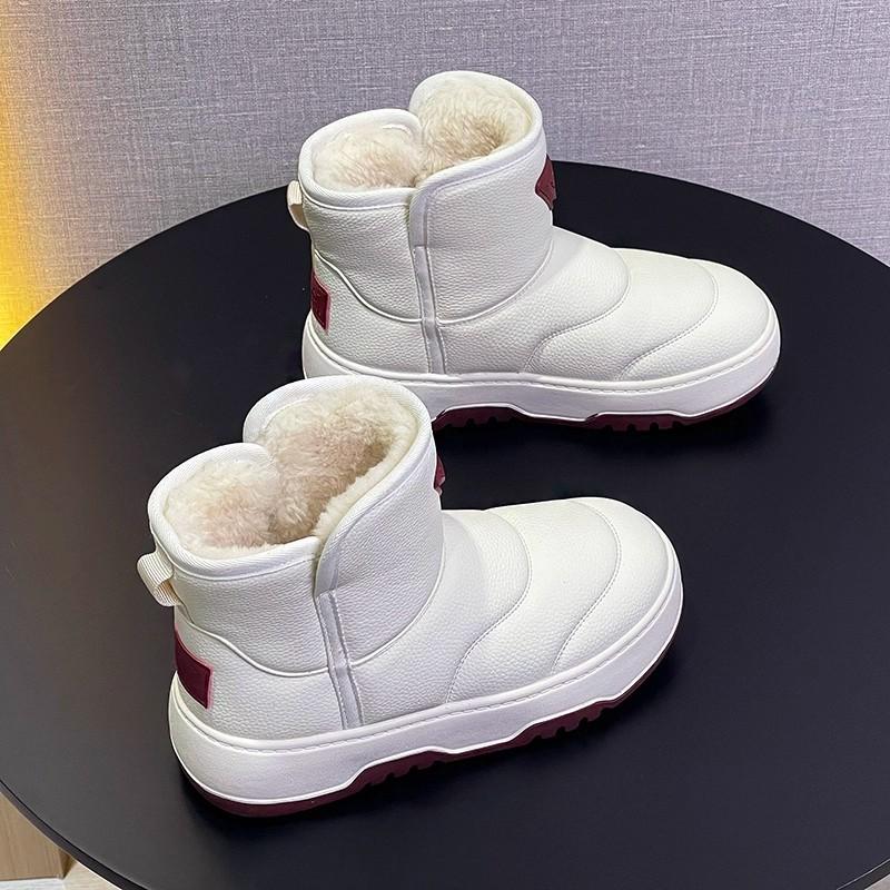 Leather Snow Boots Women's Winter Velvet Thickened One-pedal Warm Large Cotton Shoes Non-slip Thick-soled Short Boots