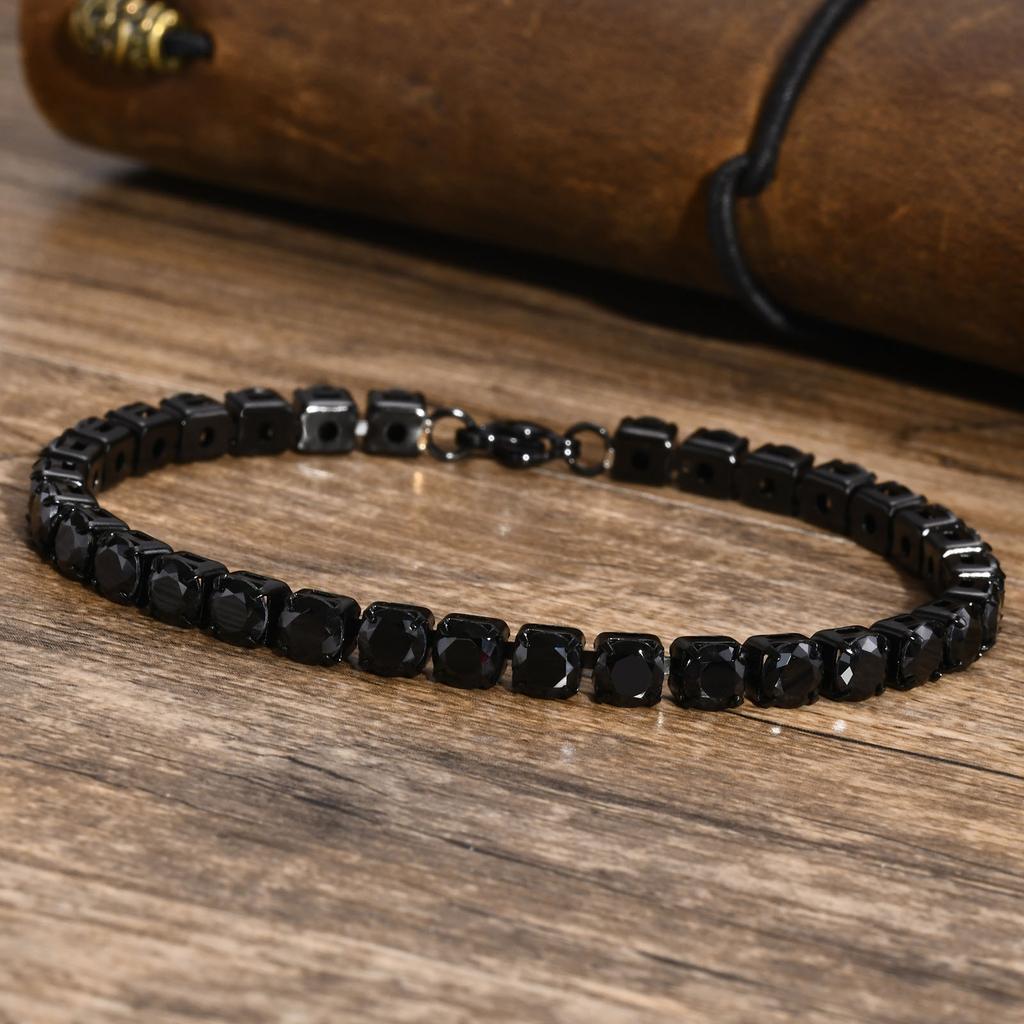 Stylish 5mm Tennis Chain Bracelets for Men, Waterproof Black Stainless Steel Link CZ Stone Wristband, Gifts for Him Jewelry