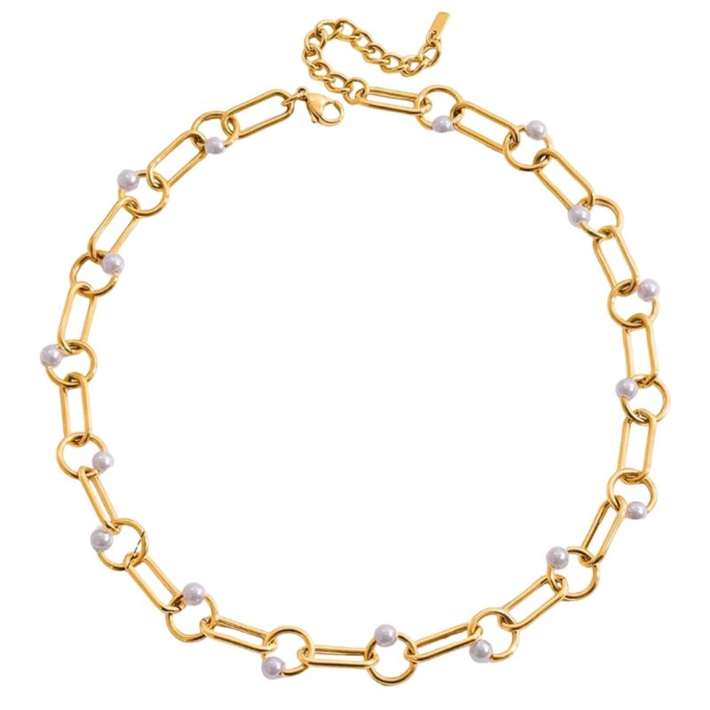

Classical Modern Pearls Chain Necklace Stainless Steel Jewelry Neckchain Elegant Gift For Women Most Occasion 1