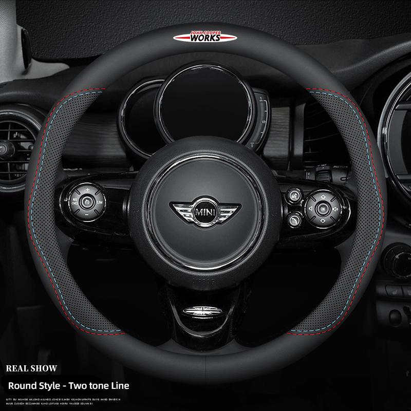 Auto Lenkradabdeckung Atmungsaktiv Leder Rutschfest Schutz für MINI JCW Cabrio Cooper Countryman Aceman Clubman Coupe F57