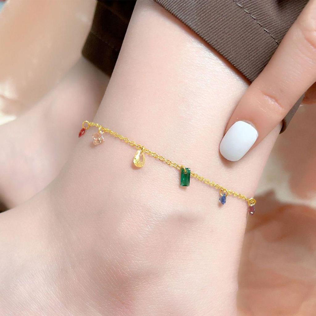 High-End Rainbow Zircon Titanium Anklet: Versatile, Non-Fading, Fashionable for Women