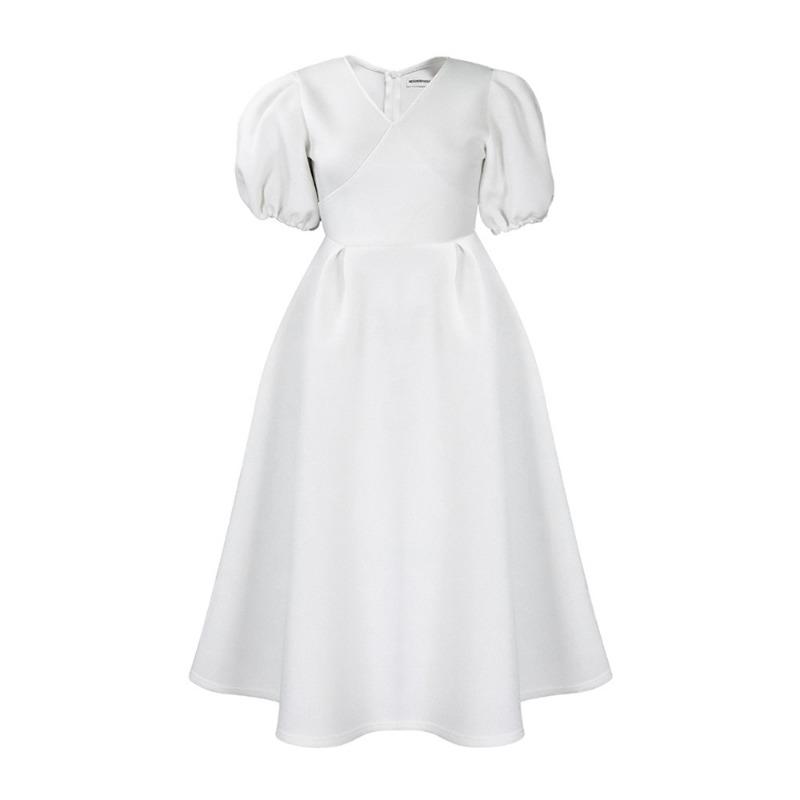 

Женское новое модное платье с V-образным вырезом и рукавами-пузырями большого размера S белый