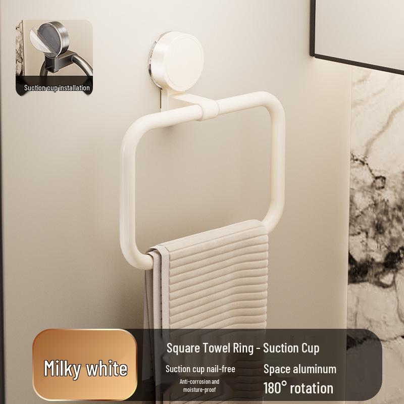 No-Drill Space Aluminum Suction Cup Towel Ring Hanger - Wall Mount Bathroom Hand Towel Holder