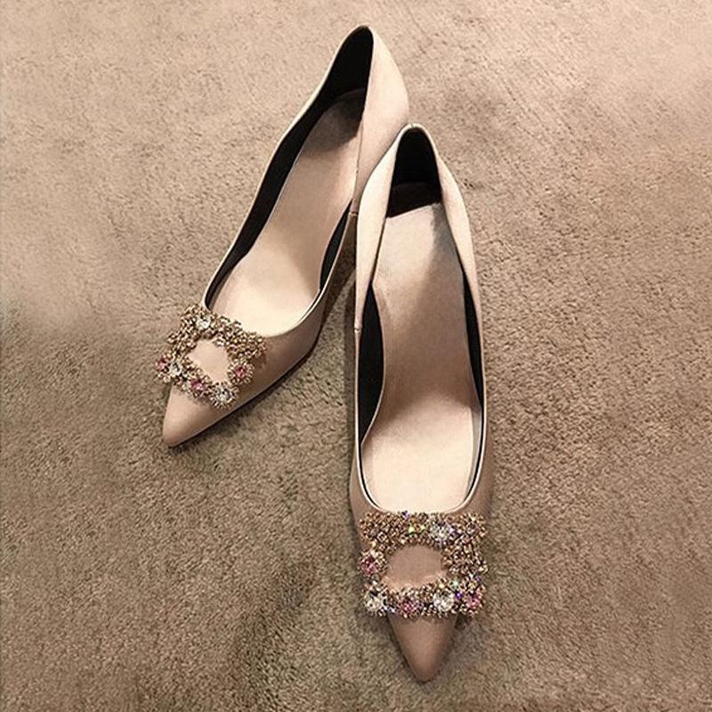 Grape mother new 2025 single shoes spring women's French banquet high heels women's thin heels high-end red wedding shoes