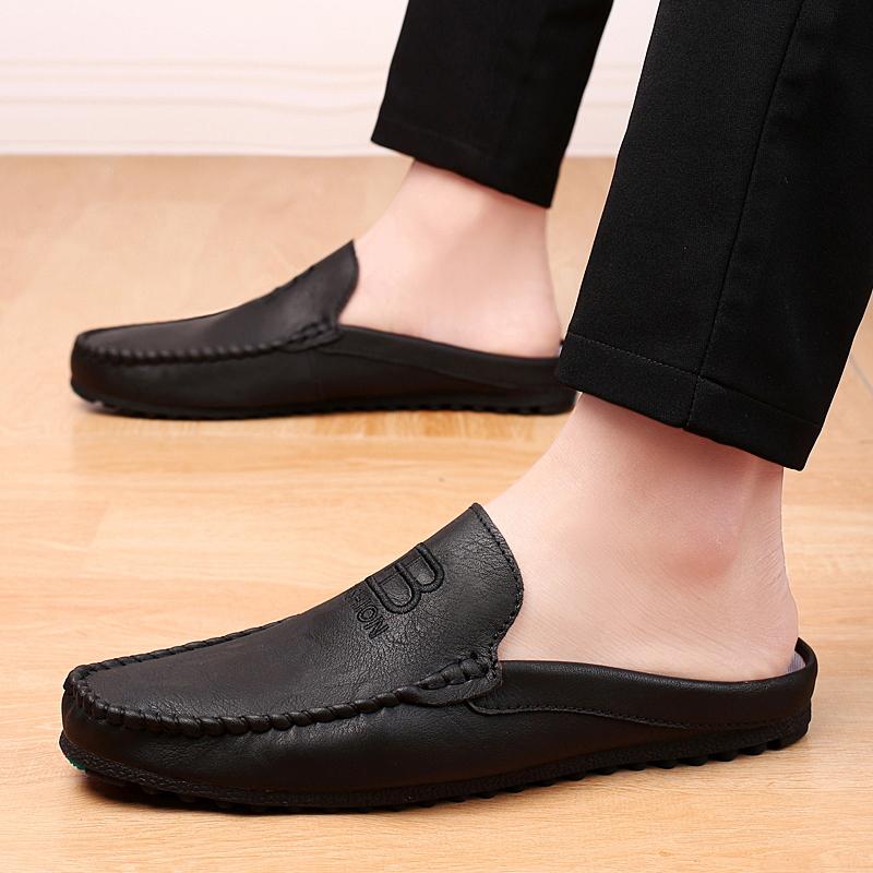 Summer Half Shoes for Men Mules Designer Male Slides Leather Semi-Drag Casual Shoes Backless Loafers Slippers Male Driving Shoes