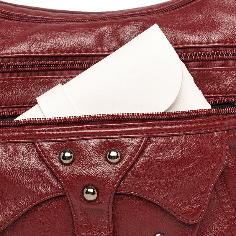 Women's Multi-layer Soft Leather Crossbody Bag Commuter Shoulder Bag Mother Bag