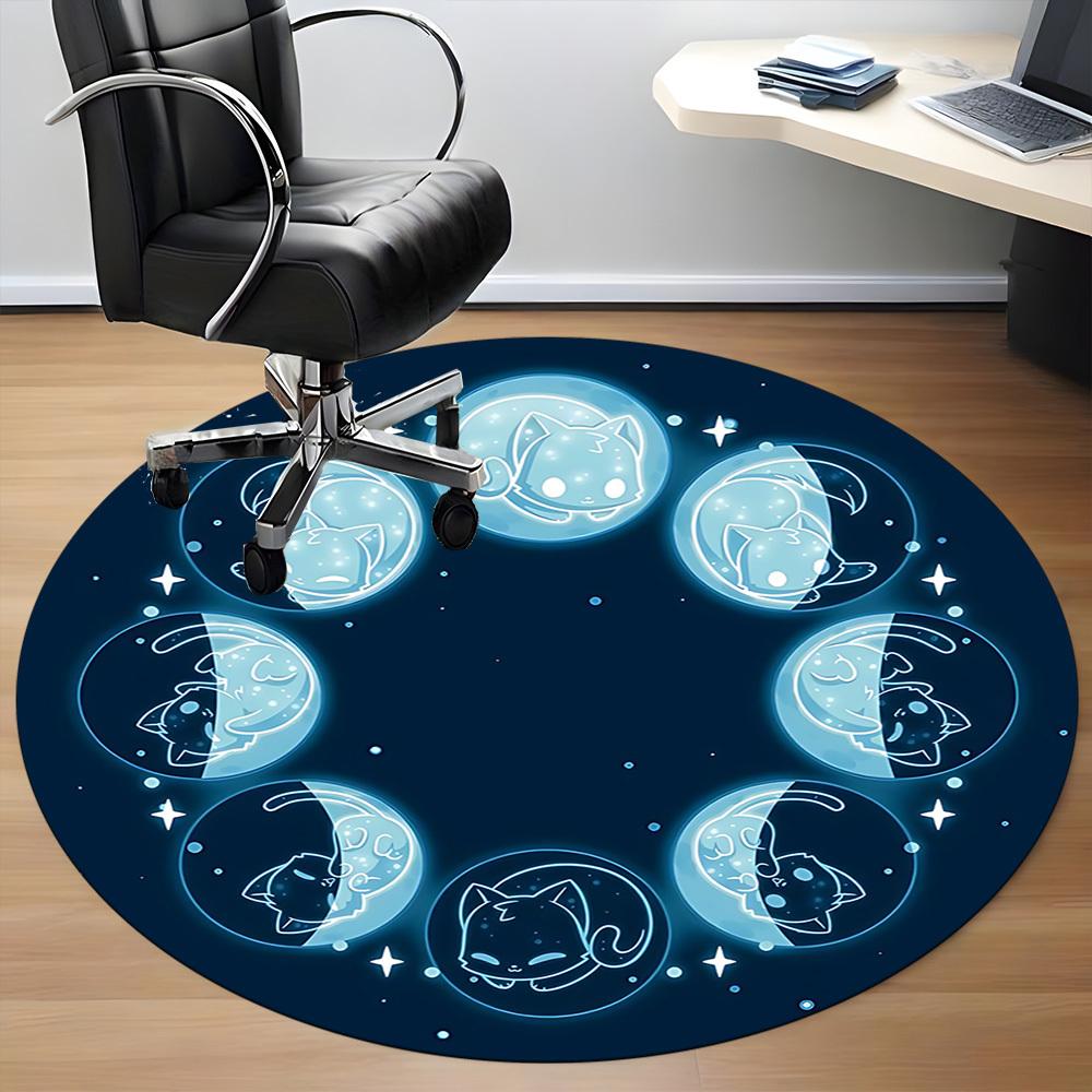 1pc Moon PhasesCat Office Round Area Rug, Indoor Mat Suitable For Office, Under Office Chairs Bedroom Living Room Home Decor, Room Deco
