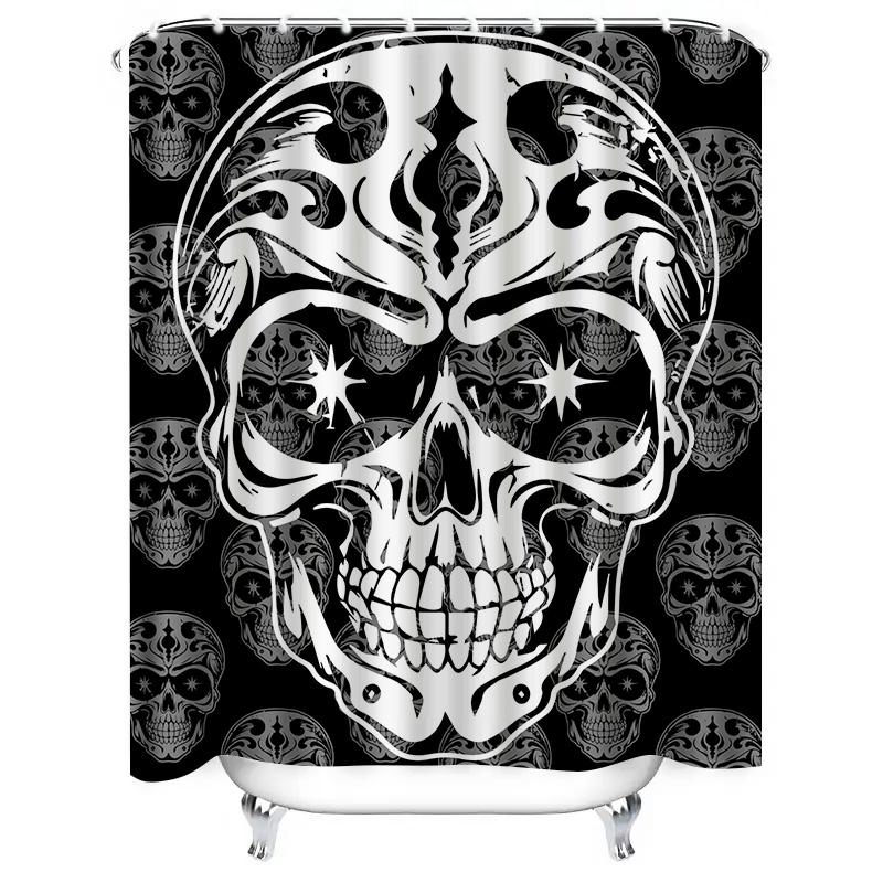 Tuniu Skull Pattern Gothic Shower Curtain Black White Damask Floral Bathroom Decor Spooky Art Design