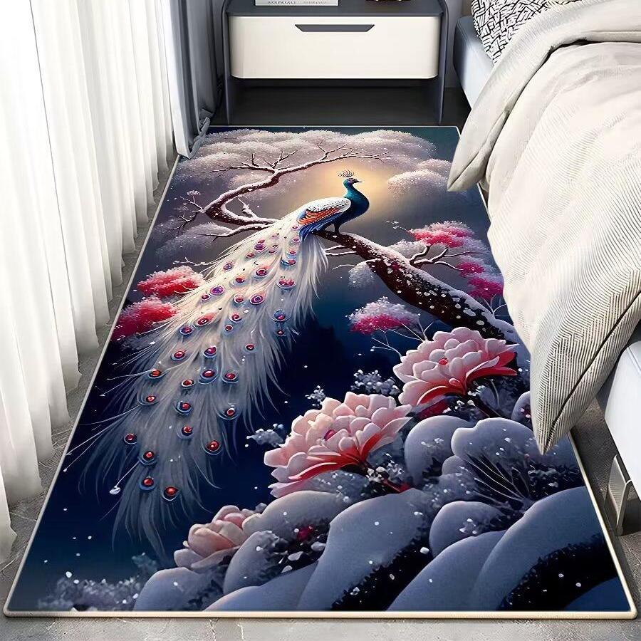 3D Peacock Printing Carpet Living Room Coffee Table Floor Mat Bedroom Bedside Mat Corridor Anti-fouling Decorative Floor Mat