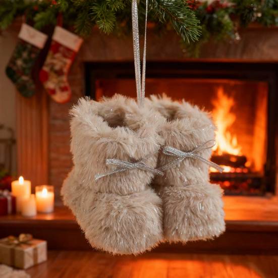 Christmas Boot Ornament Fuzzy Shoes Christmas Tree Hanging Ornaments Soft Plush Winter Boots Pendant for Home Office Decor