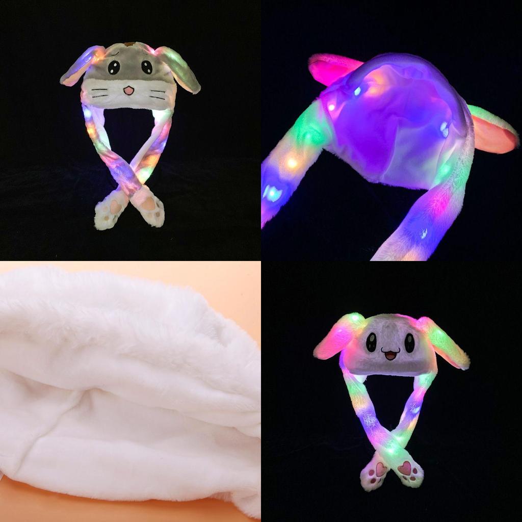 Adorable Chapeau pour Femme Lapin de Dessin Animé avec Oreilles de Lapin Pelucheuses Mobiles et Oreillettes Lumineuses