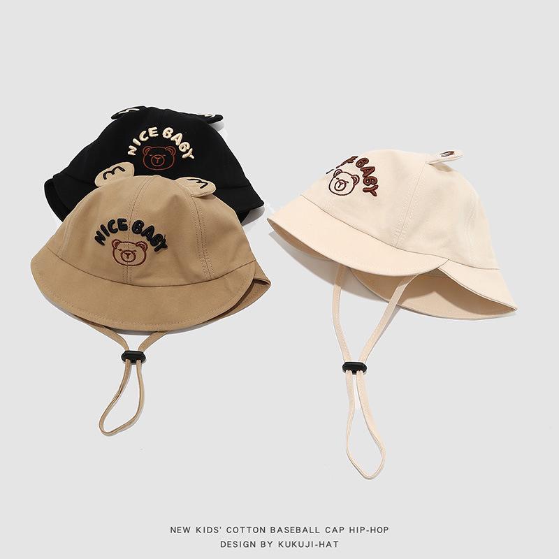 Spring & Autumn Baby Bear Double Brim Sun Hat - Breathable, Cute Unisex Bucket Hat for Boys & Girls